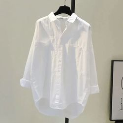 long sleeve white women shirt casual loose office button blouse