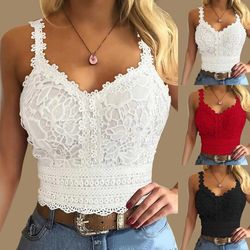 lace strap v neck crop top sleeveless casual vest for women