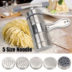 stainless steel manual pasta press noodle maker and fruit juicer with 5 molds