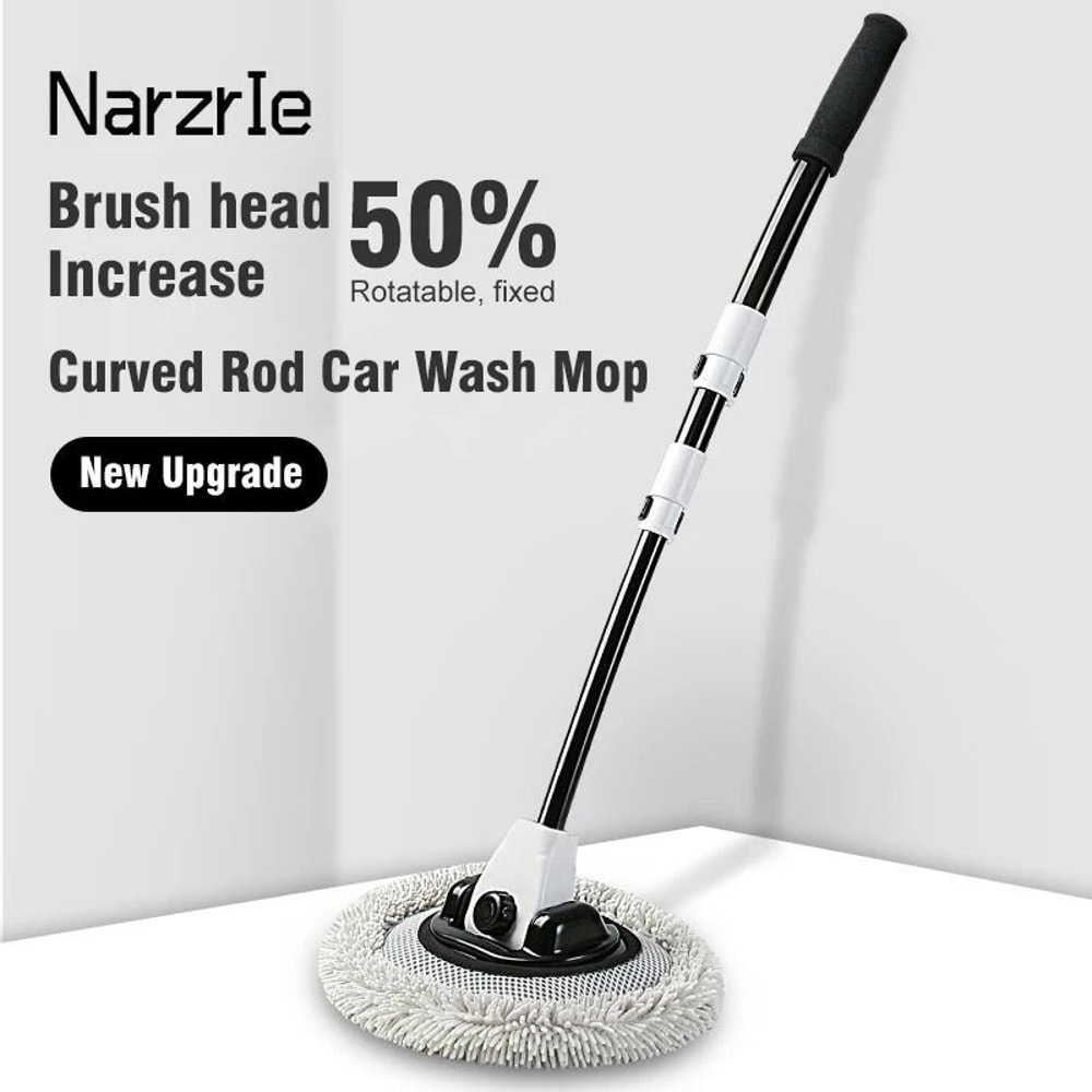 Telescopic Car Wash Brush With 15 Degree Bend And Rotating Chenille Mop Head 1