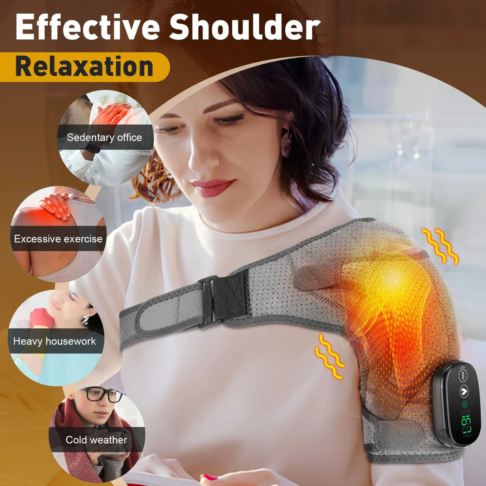Electric Heated Shoulder Brace With Adjustable Heat And Massage Support Strap 1