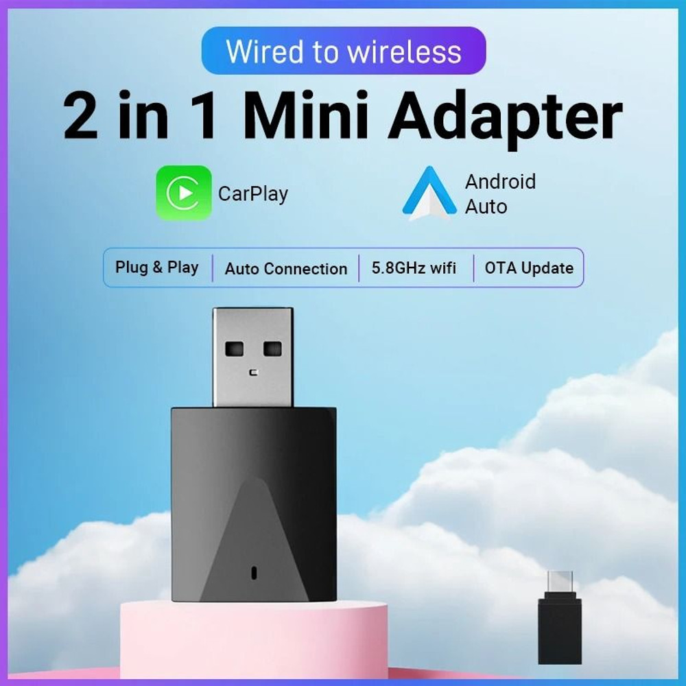 Wired To Wireless CarPlay And Android Auto 2in1 Mini Adapter Dongle Universal Bluetooth WiFi Plug A 12