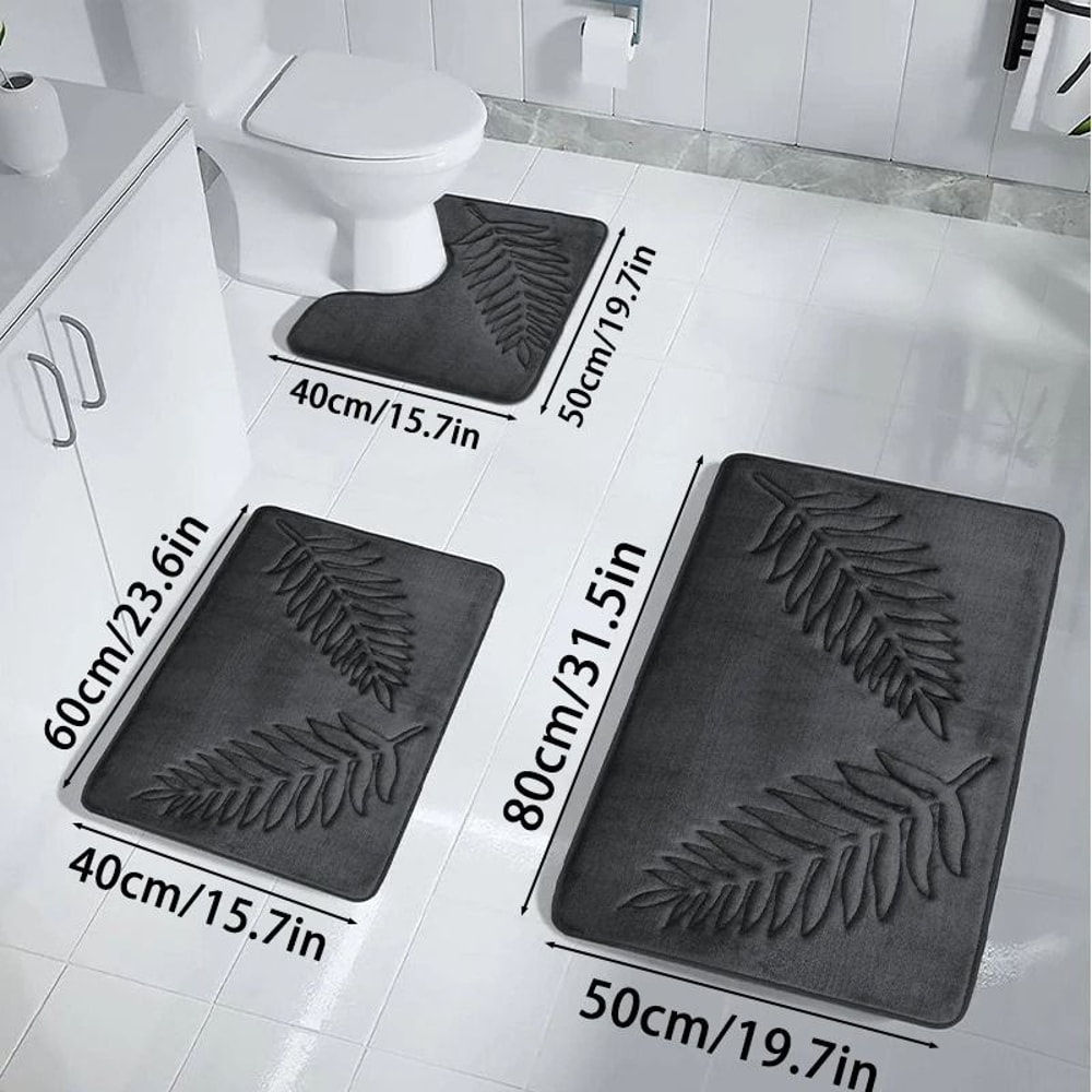 3 Piece Bath Mat Set Nonslip Quick Dry Soft Water Absorbent Machine Washable Bathroom Rugs 0