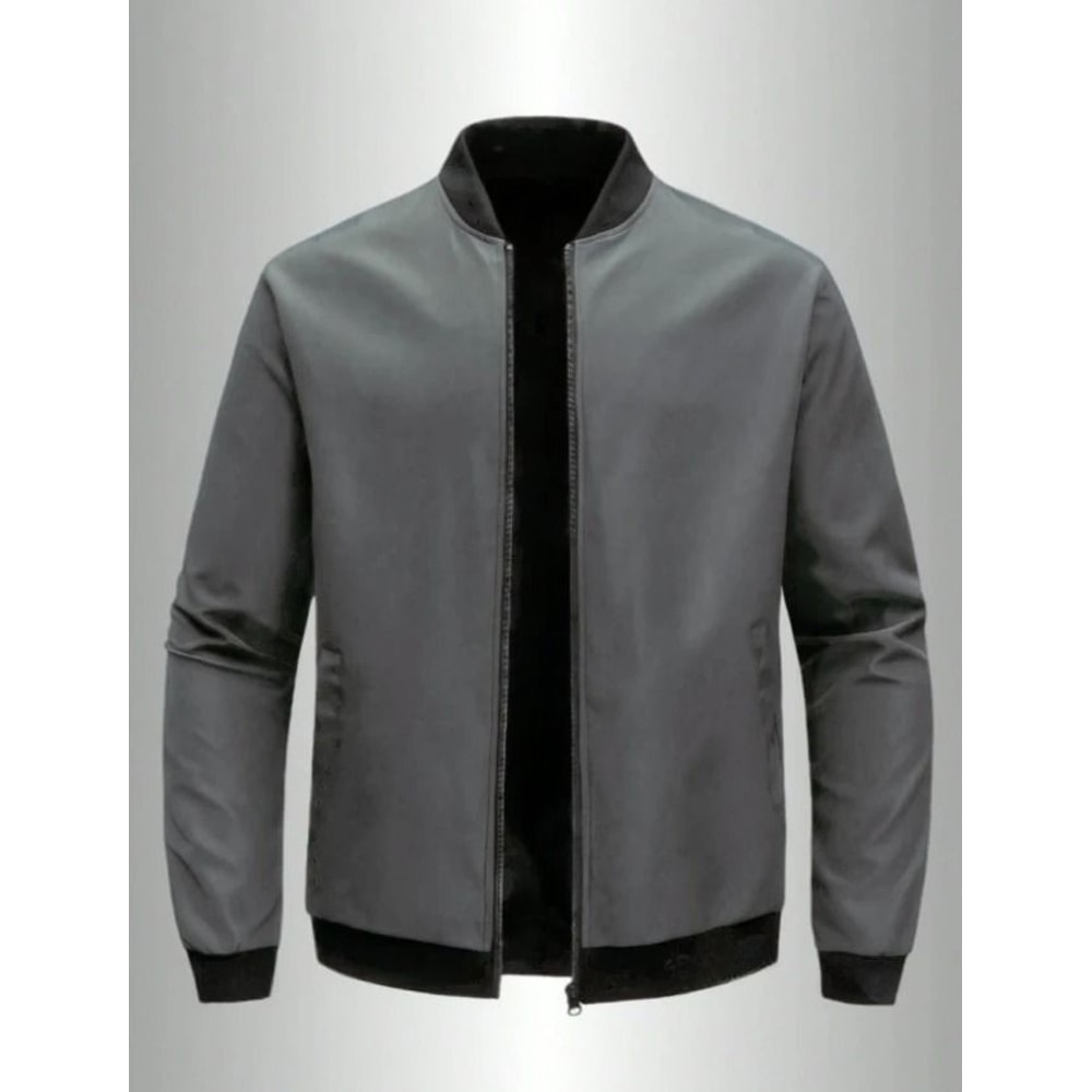 Mens Casual Baseball Collar Jacket Lightweight Solid Color Business And Streetwear Coat 7