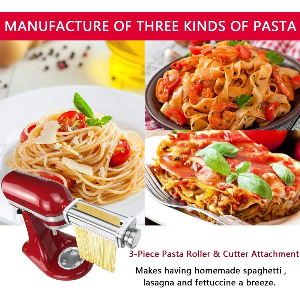 Pasta Attachment For KitchenAid Mixer Stainless Steel Pasta Roller And Cutter For Spaghetti And Fe 5