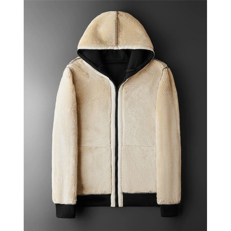 Winter Lambswool Fleece Hoodie Jacket With Hood And Zipper 4
