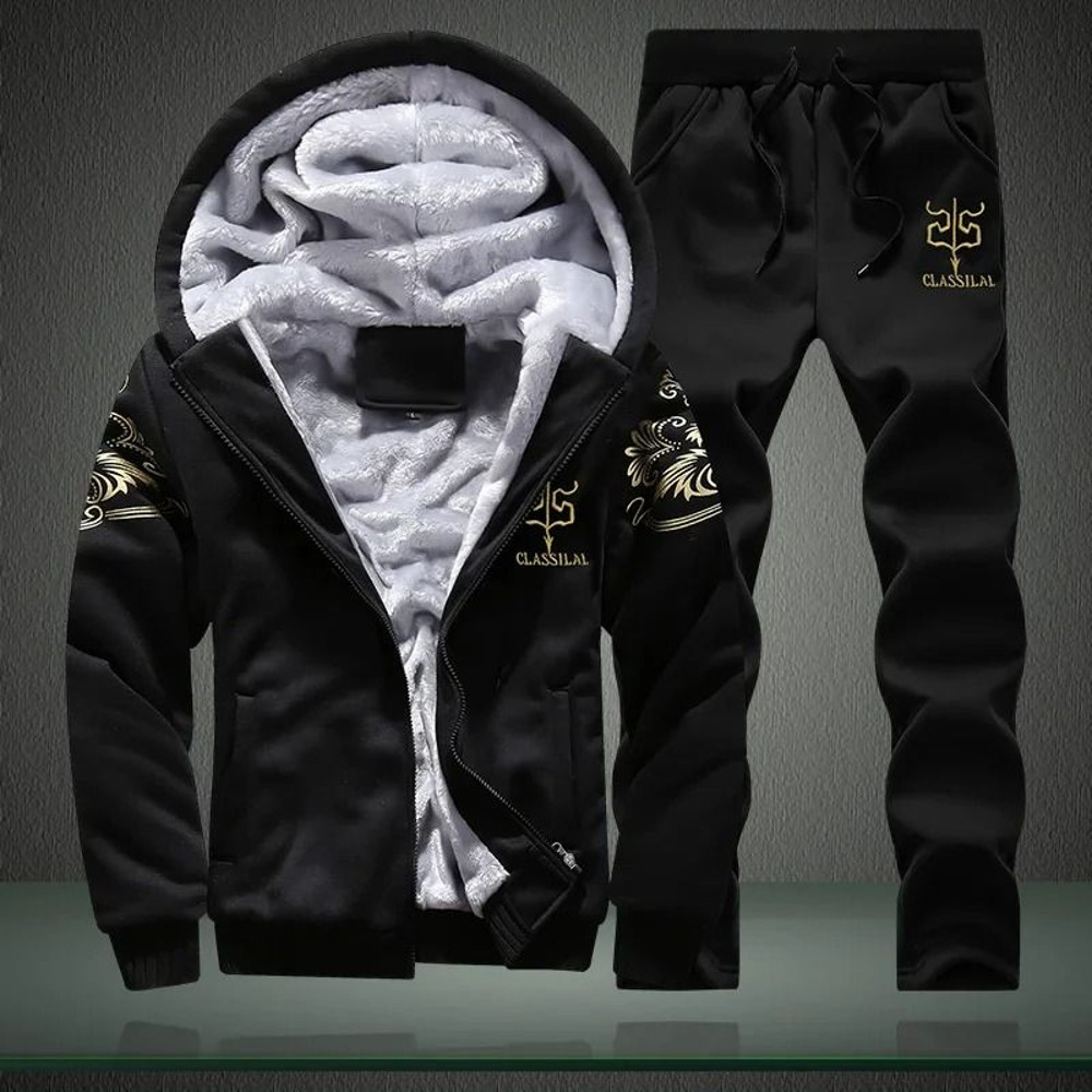 Mens Autumn And Winter Sportswear Set Hooded Jacket And Pants Two Piece Outfit 0