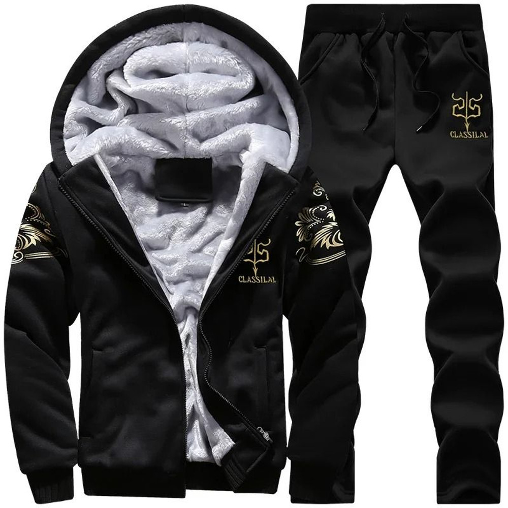 Mens Autumn And Winter Sportswear Set Hooded Jacket And Pants Two Piece Outfit 4