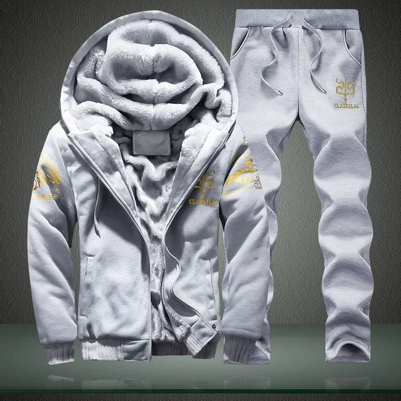 Mens Autumn And Winter Sportswear Set Hooded Jacket And Pants Two Piece Outfit 7