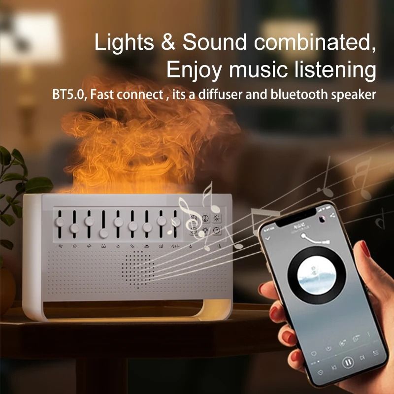 3in1 Flame Effect Aroma Diffuser Humidifier With White Noise And Bluetooth Speaker 1