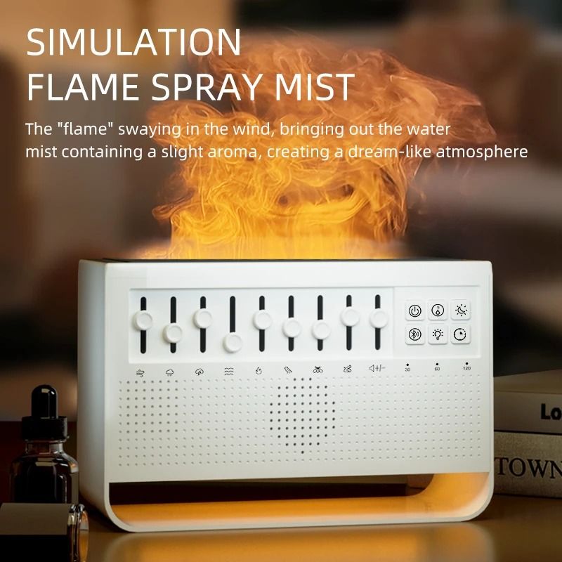 3in1 Flame Effect Aroma Diffuser Humidifier With White Noise And Bluetooth Speaker 5