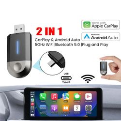 2-in-1 wireless carplay and android auto adapter with usb type-c