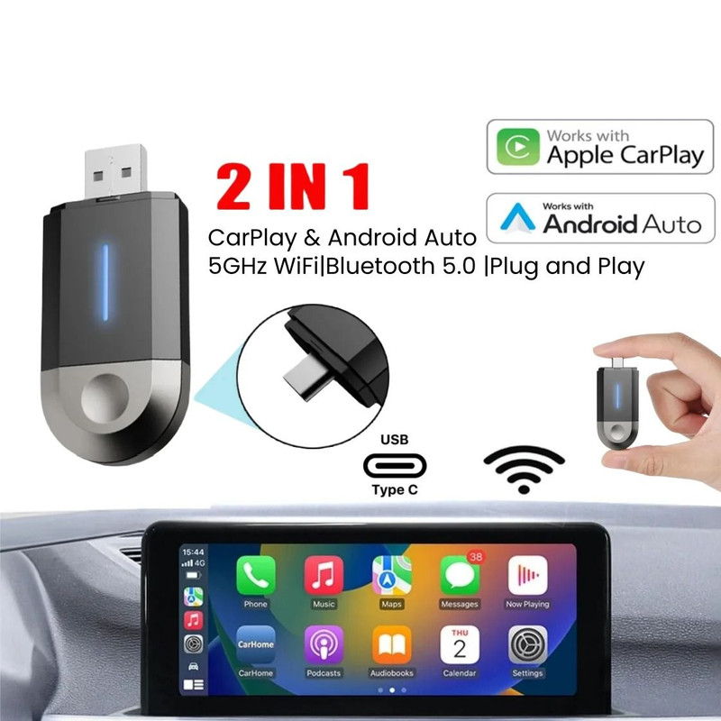 2in1 Wireless CarPlay And Android Auto Adapter With USB TypeC 0