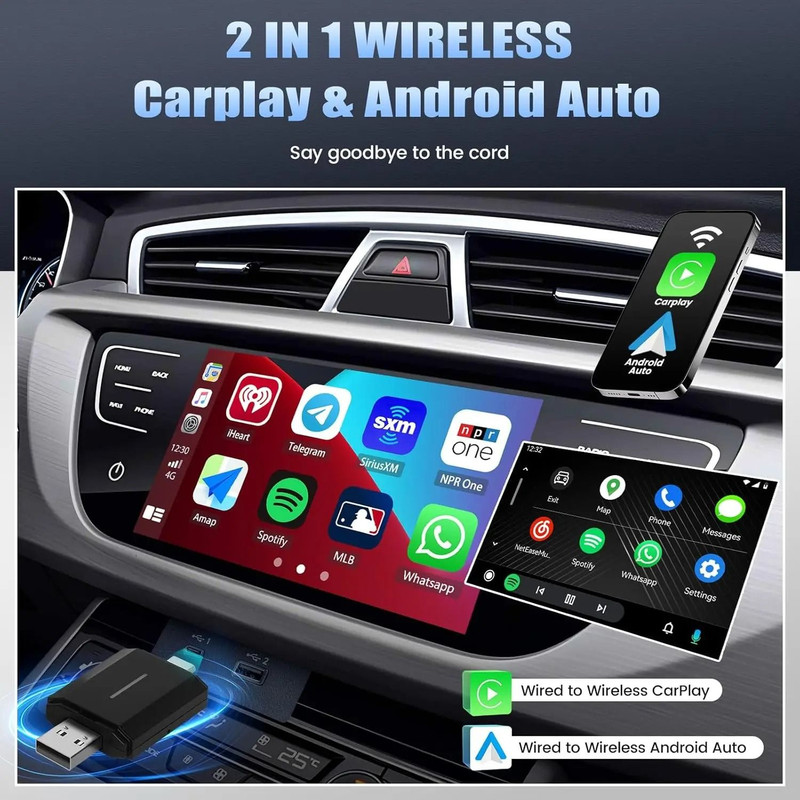 2in1 Wireless CarPlay And Android Auto Adapter With USB TypeC 3