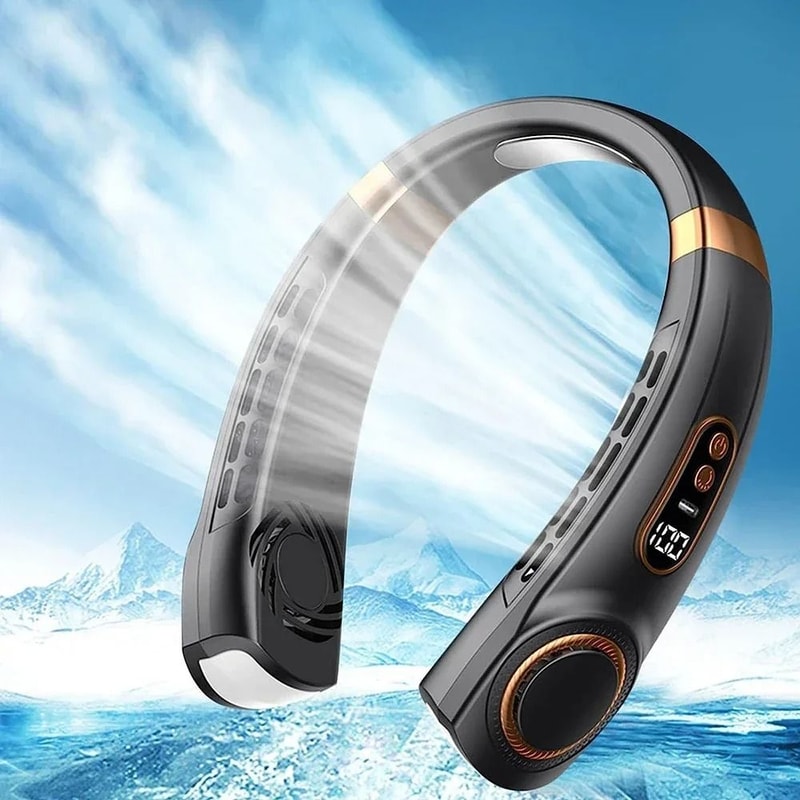 Mini Bladeless Neck Fan With Digital Display Portable Rechargeable Air Cooler 0