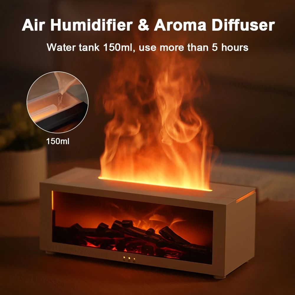 Flame Effect Aroma Humidifier With Essential Oil Diffuser LED Night Light And Remote Control 2