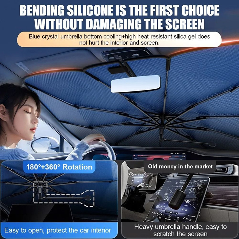 Car Sunshade Windshield Umbrella With Bendable Handle And UV Protection 2