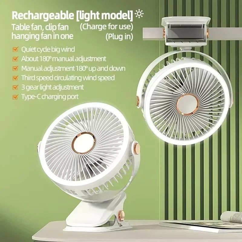 Portable Camping Fan With LED Light And Rechargeable Battery 16