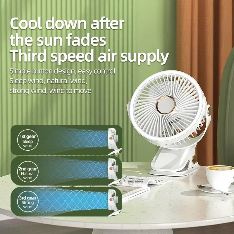 Portable Camping Fan With LED Light And Rechargeable Battery 5