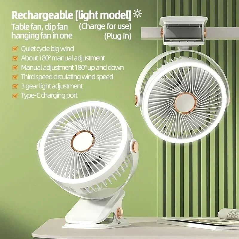 Portable Camping Fan With LED Light And Rechargeable Battery 8