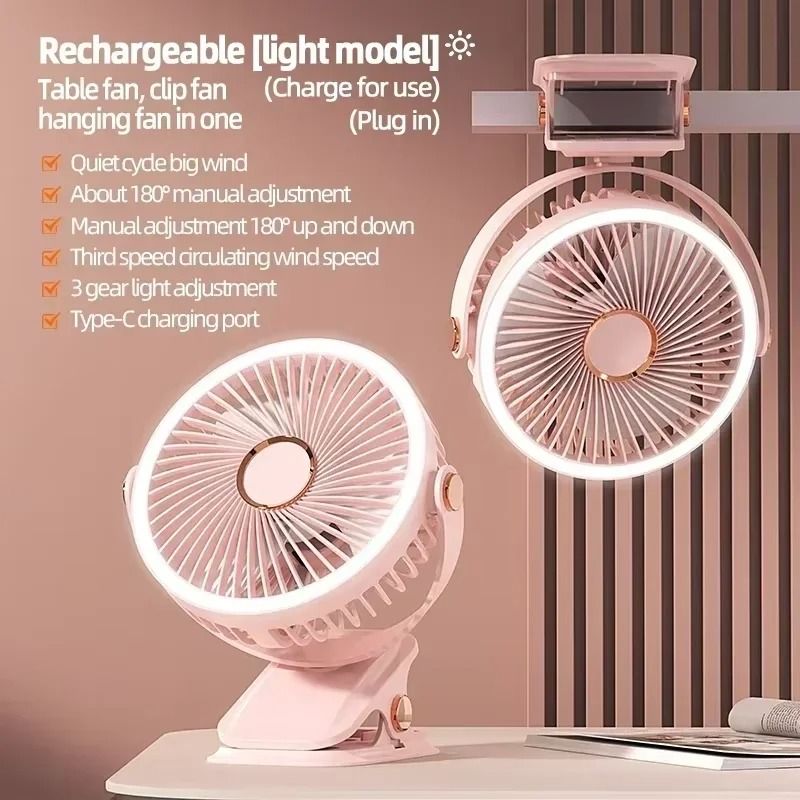 Portable Camping Fan With LED Light And Rechargeable Battery 18