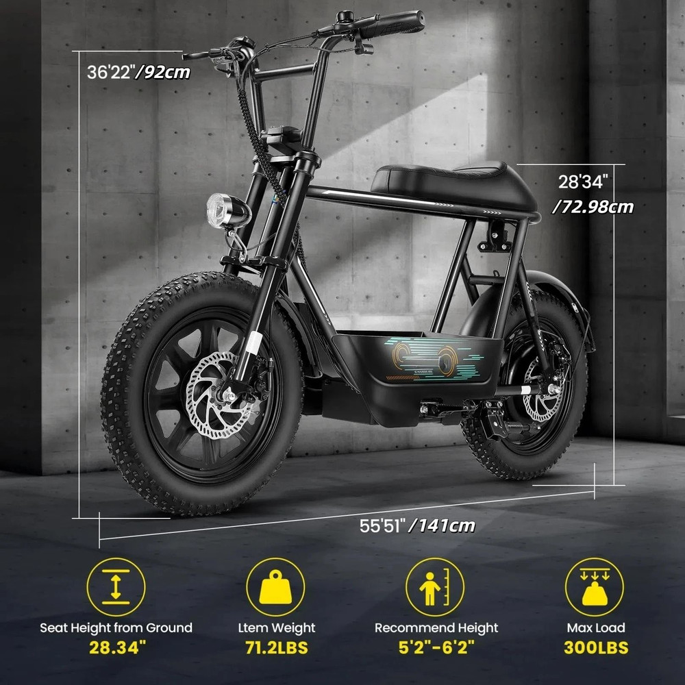 Electric Scooter With Seat For Adults 16 Inch Fat Tire All Terrain Commuter Ebike With Basket 4