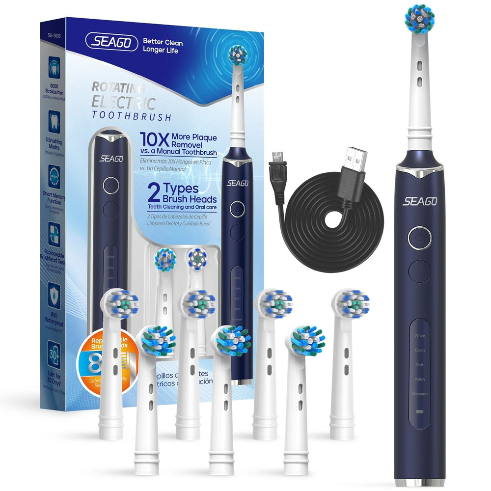 Electric Rechargeable Toothbrush With 8 Brush Heads And Smart Timer 9