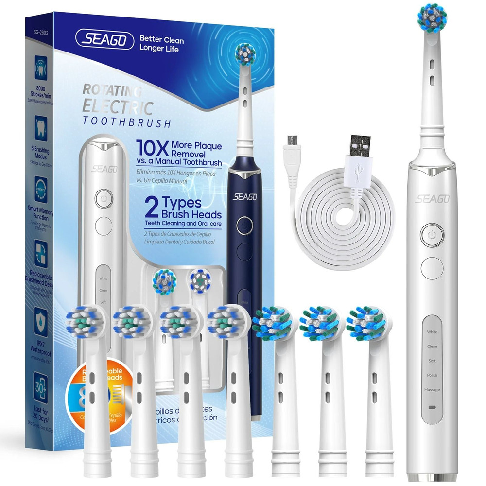 Electric Rechargeable Toothbrush With 8 Brush Heads And Smart Timer 1