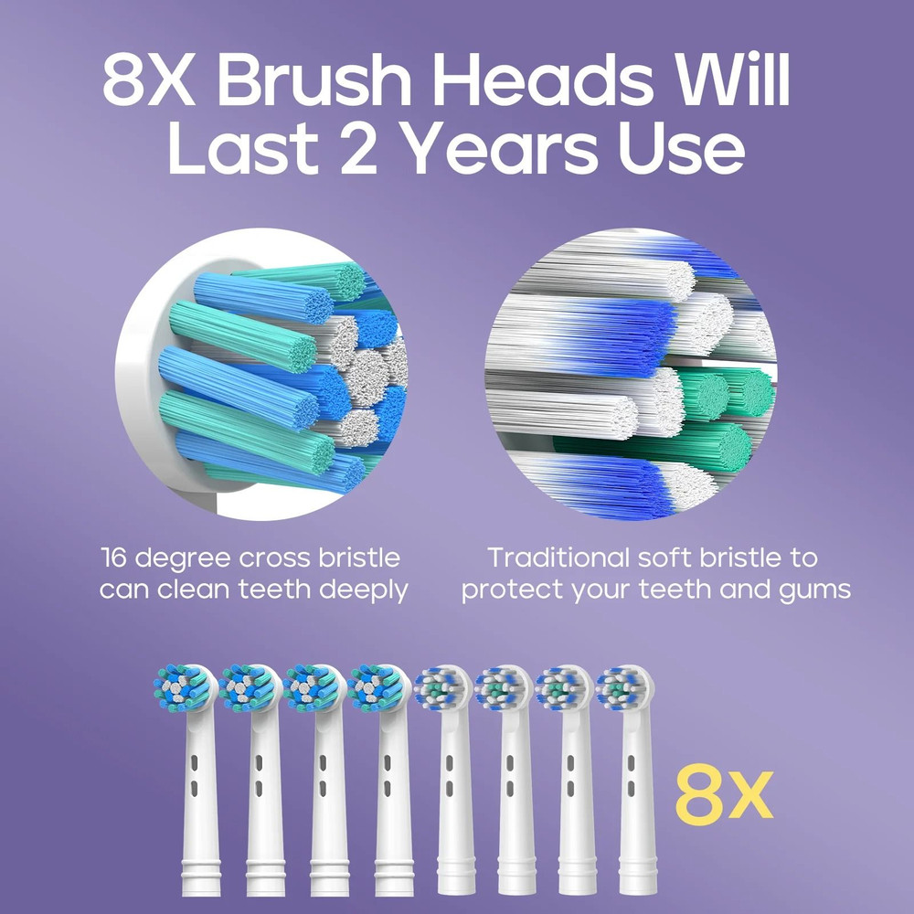 Electric Rechargeable Toothbrush With 8 Brush Heads And Smart Timer 3