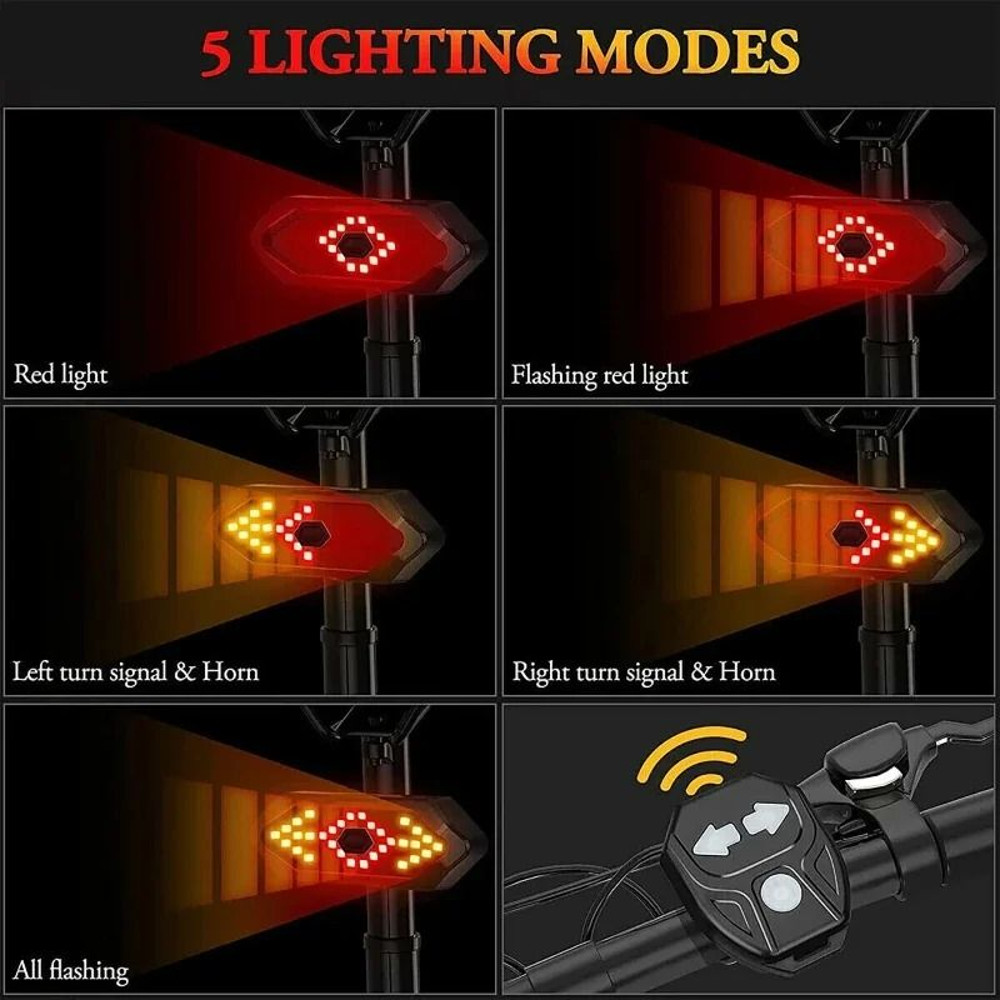 Bicycle Turn Signal Light Wireless Remote Rechargeable Tail Light 4