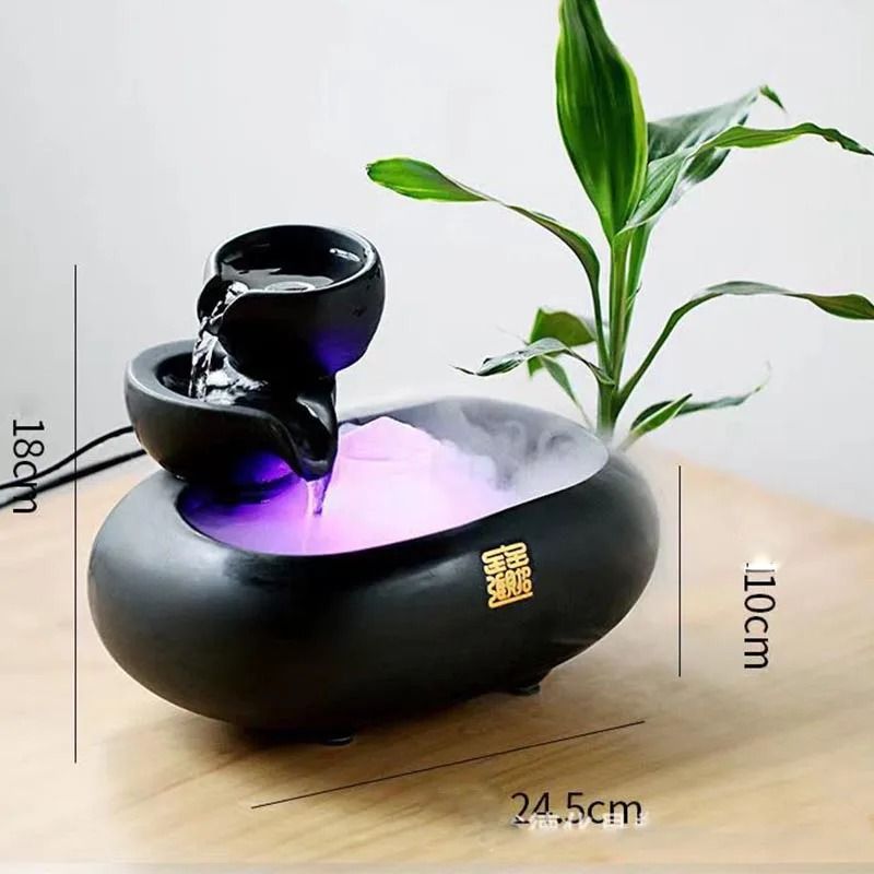 Ceramic Waterfall Fountain Vase With Calming LED Hydroponic Fish Tank For Home And Office Decor 13