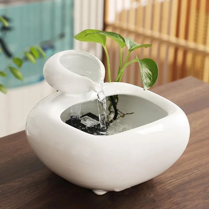 Ceramic Waterfall Fountain Vase With Calming LED Hydroponic Fish Tank For Home And Office Decor 4
