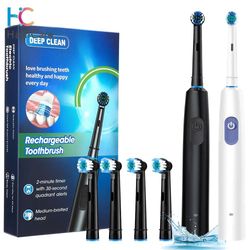 smart rotating electric toothbrush rechargeable with 4 heads and 5 modes for teeth whitening