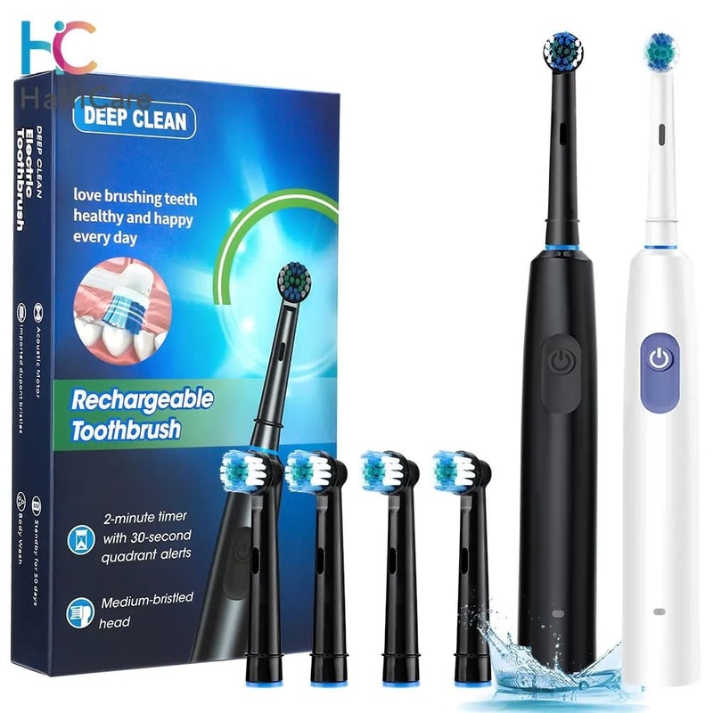 Smart Rotating Electric Toothbrush Rechargeable With 4 Heads And 5 Modes For Teeth Whitening 0