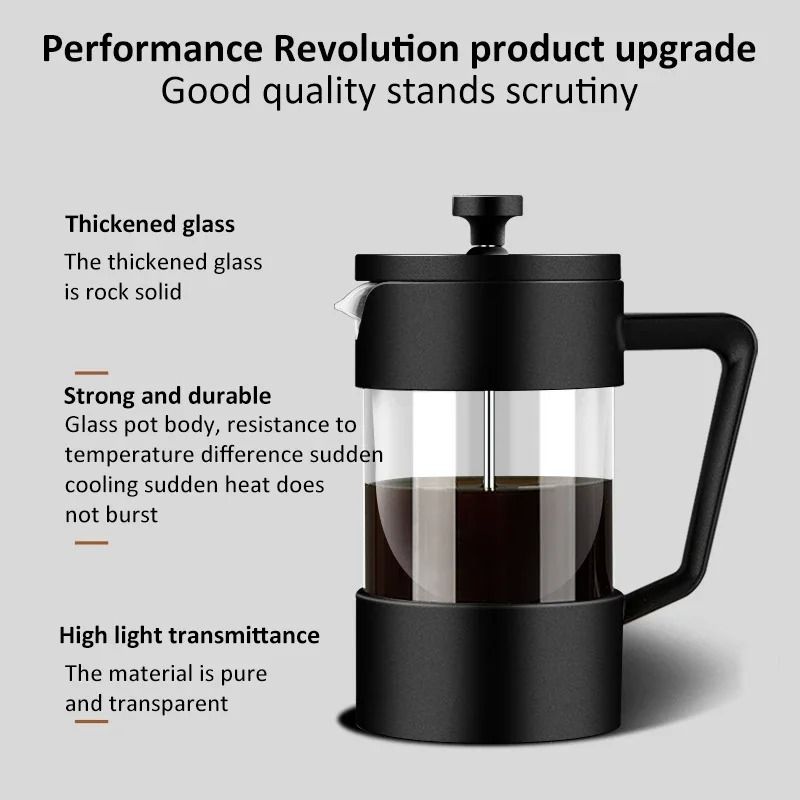 French Press Coffee Maker Borosilicate Glass With Stainless Steel Filter 2