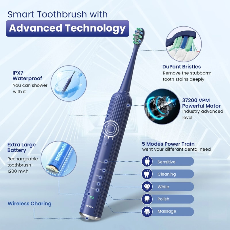 Sonic Electric Toothbrush Rechargeable With 5 Modes And 6 Brush Heads 3