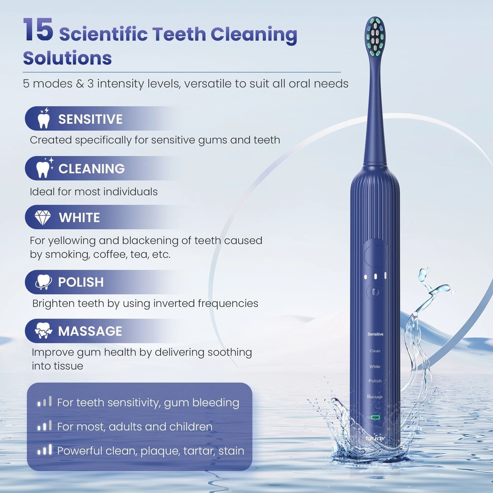 Sonic Electric Toothbrush Rechargeable With 5 Modes And 6 Brush Heads 5