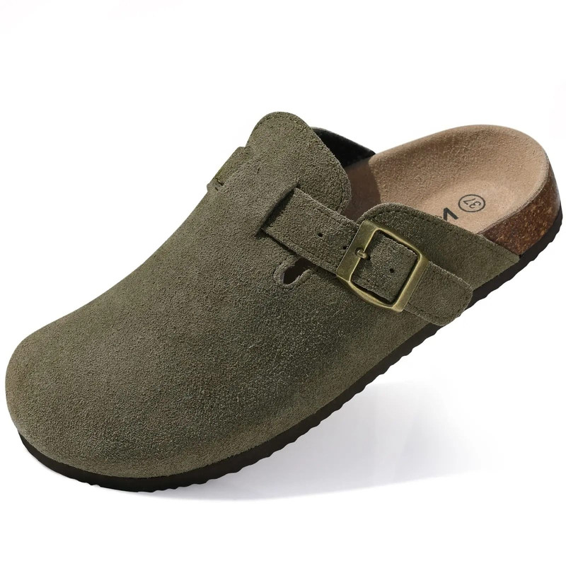 Genuine Suede Clogs With Cork Footbed Arch Support Mules For Women And Men 9