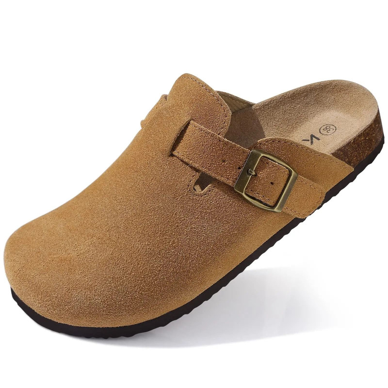 Genuine Suede Clogs With Cork Footbed Arch Support Mules For Women And Men 13