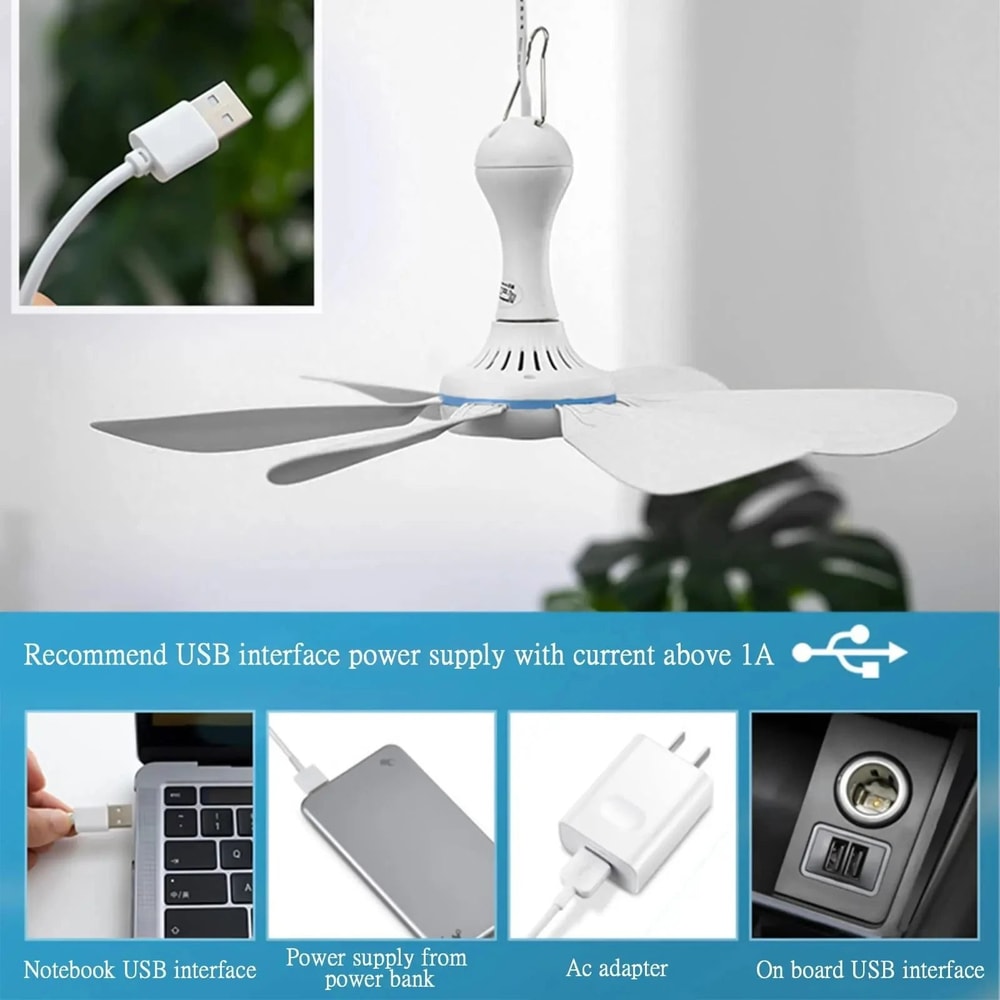 Silent USB Ceiling Fan With 6 Blades Hanging Canopy Fan For Camping Dorm Tent Bedroom 2