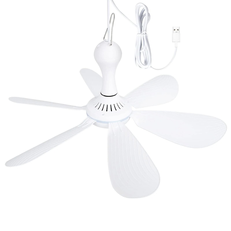 Silent USB Ceiling Fan With 6 Blades Hanging Canopy Fan For Camping Dorm Tent Bedroom 7