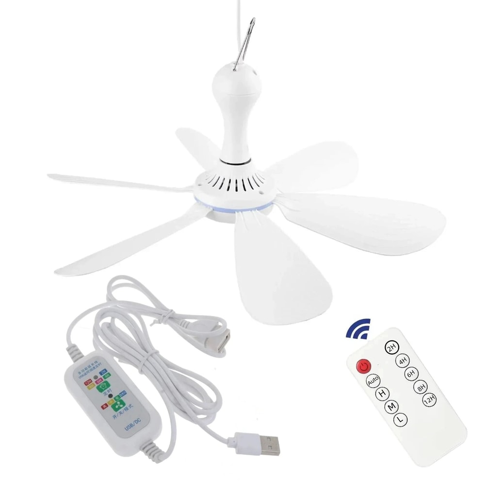 Silent USB Ceiling Fan With 6 Blades Hanging Canopy Fan For Camping Dorm Tent Bedroom 8