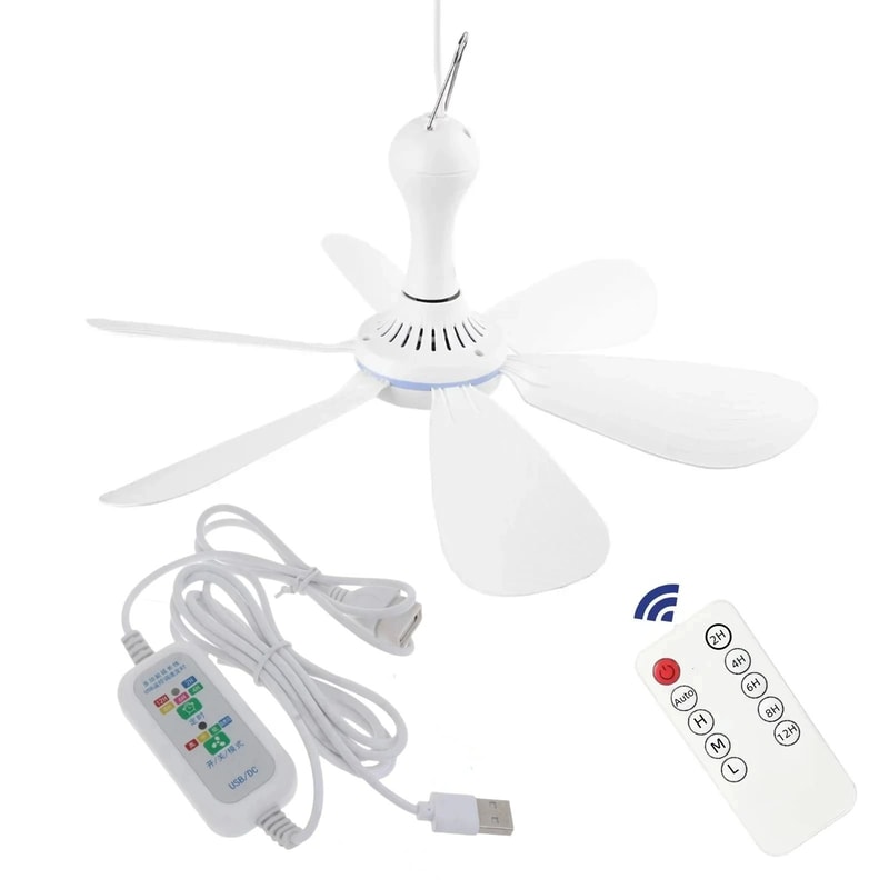Silent USB Ceiling Fan With 6 Blades Hanging Canopy Fan For Camping Dorm Tent Bedroom 8