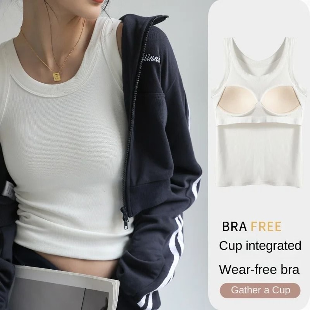 Womens Ribbed Tank Top With Chest Pad Summer Casual Camisole 2