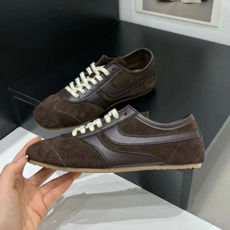 Womens Retro Leather German Training Sneakers Lace Up Flats 10