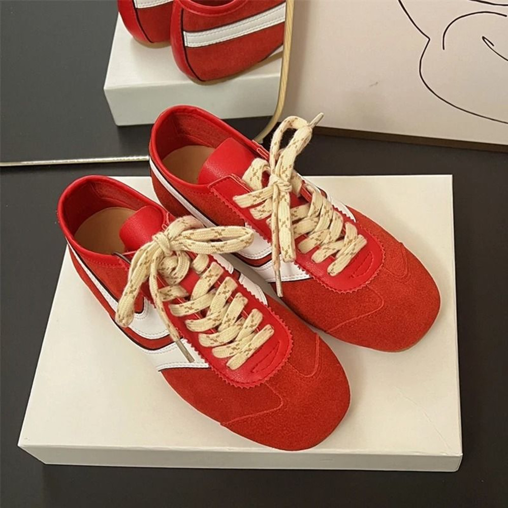 Womens Retro Leather German Training Sneakers Lace Up Flats 11