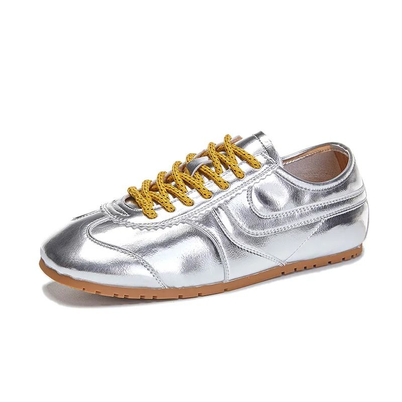 Womens Retro Leather German Training Sneakers Lace Up Flats 12