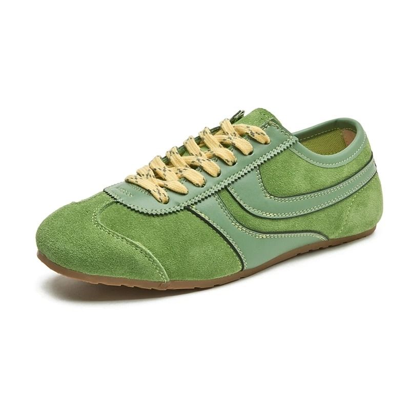 Womens Retro Leather German Training Sneakers Lace Up Flats 2