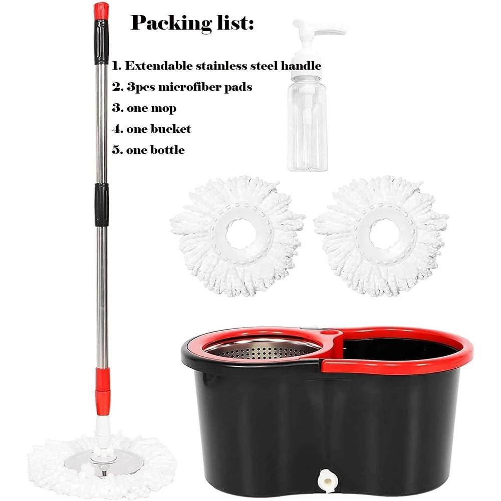 Spin Mop And Bucket Set With Wring System And 3 Microfiber Heads 2