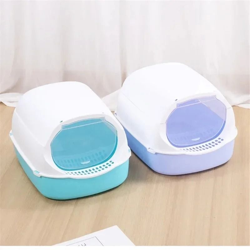 Semi Enclosed Cat Litter Box Splashproof Kitty Toilet With Cleaning Basin 4